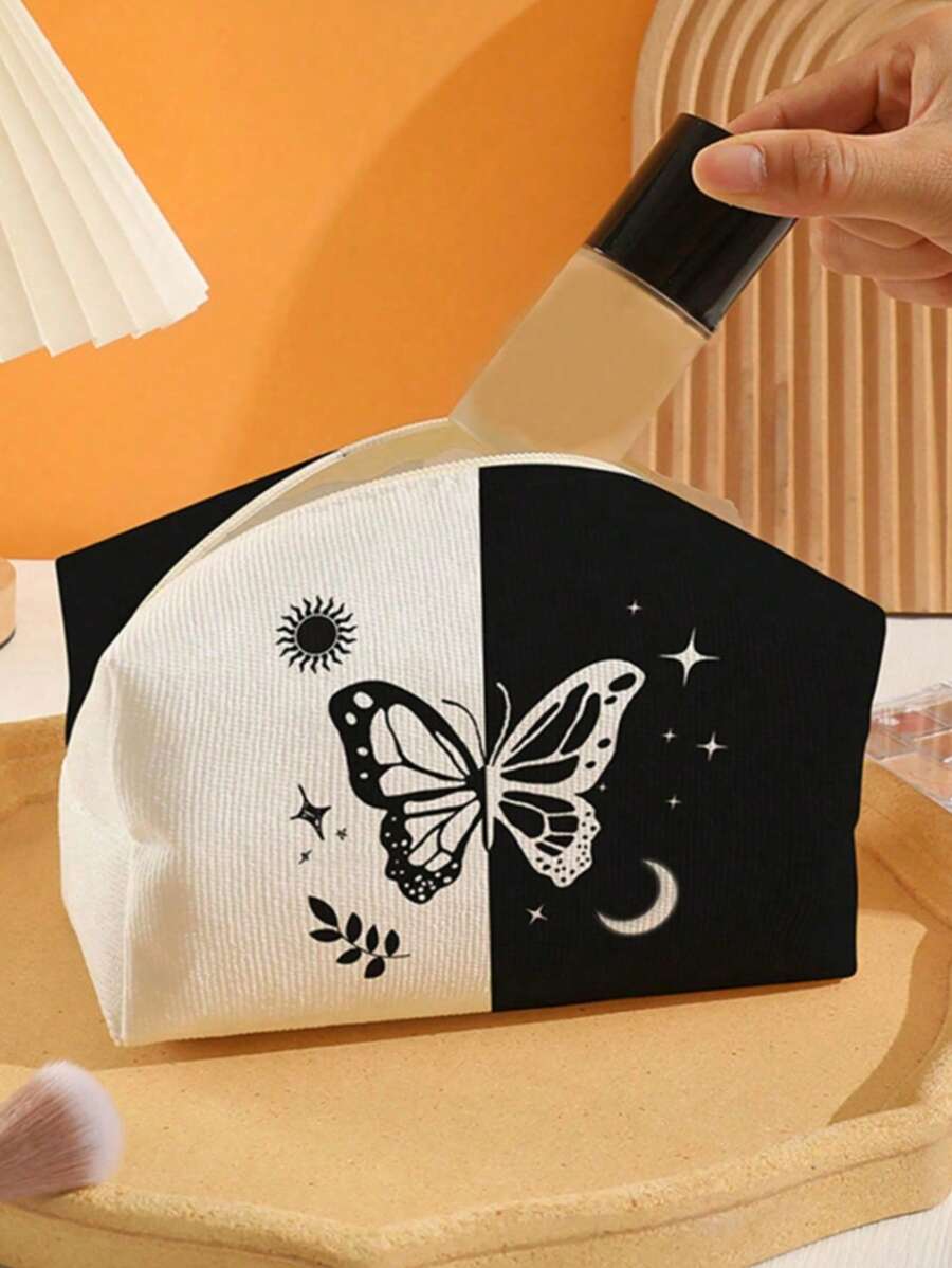 1 件新品黑白双色女士化妆包，灯芯绒化妆品收纳袋 - 彩色 - 查看 1