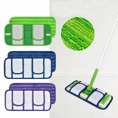 Yhaijj1/2/3pcs High Quality New Cationic Materials Microfiber Mop Pads Adapt To Sweeper 12-Inch Microfiber Mop Pad Reusable And Washable High Dirt And Water Absorption Easy To Clean Cleaning Accessories 11x5inch Purple Green Dark Blue Cleaning Accessories Cleaning Supplies For Apartment Home
