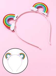 1pc Girls Cute Rainbow Non-Woven Fabric Pink Satin Ribbon Hair Band, Suitable For Daily Casual Wear - Multicolor - View 6