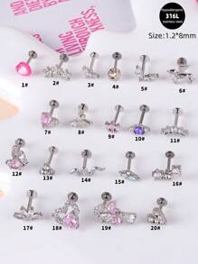 Morlyda 1 peça brincos de lábio rosa fofos 16g decoração de strass brincos de orelha de coração rosca interna de aço inoxidável cartilagem de opala falsa tragus brinco de coelho laço daith brincos de nariz piercing de orelha joias de lábio labial de flor joias de lábio