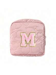 1 pieza Bolsa de almacenamiento portátil y linda, Bolsa de almacenamiento para toallas sanitarias bordada con la primera letra del alfabeto en color púrpura, de material de PU, impermeable, compacta y portátil, que satisface las necesidades de almacenamiento para viajes diarios, un buen regalo para entusiastas de los viajes y regalo familiar