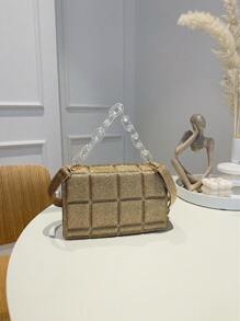 A Mini Fashionable And Simple Plaid-Embossed Acrylic Square Bag, A Coin Bag That Can Be Worn On One Shoulder. Suitable For Daily Use, Going Out, Traveling, Shopping, Gatherings, Parties. Give It As Birthday Gift To Friends.