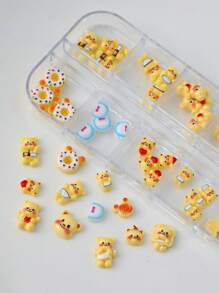 12pcs Bear Nail Art Deco 12 Grid Nail Cartoon Accessories Internet Celebrity Cute Three-Dimensional Stars Butter Bear Resin Nail Accessories For Nail Design Rhinestone Nail Crystal Diamond Nail Jewelry