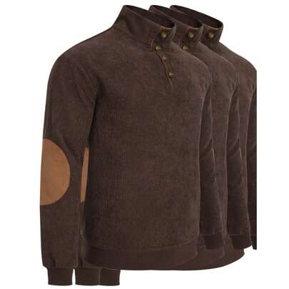 3 Pack Men's Leather Elbow Corduroy Turtle Neck Button-Up Top