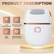 1 件电动磨脚器，电动脚锉，电动脚茧去除器，脚用茧去除器，脚部修脚工具，可充电防水，防水，2 档速度，3 个磨头替换套装，适用于男性和女性，去除脚部干燥皮肤和死皮 - 彩色 - 查看 8