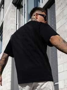 Men Letter Graphic Tee, Emo, 2000s Style - Black - View 3