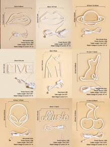 1 件独特照明装饰 LED 霓虹灯标志，牙齿嘴唇露背星球猫樱桃嘴唇红色，LIVE 蓝色，外星人绿色，音乐暖白色 LED 霓虹灯标志，室内婚礼派对墙壁装饰，5V USB 供电卧室客厅霓虹灯标志