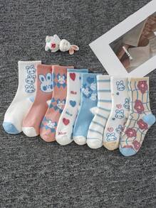 1/3/5/10 双随机颜色中筒袜，时尚女士学生袜，适合春季，白色