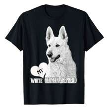 Love My White German Shepherd T-Shirt Graphic Tees Short Sleeve Casual Women Men T Shirts 100% Cotton Tee Shirt Womens Summer Tops Funny Print Women's T-Shirts Soft Comfy Everyday Wear Daily Gift Woman Tshirt Black - Black - View 1