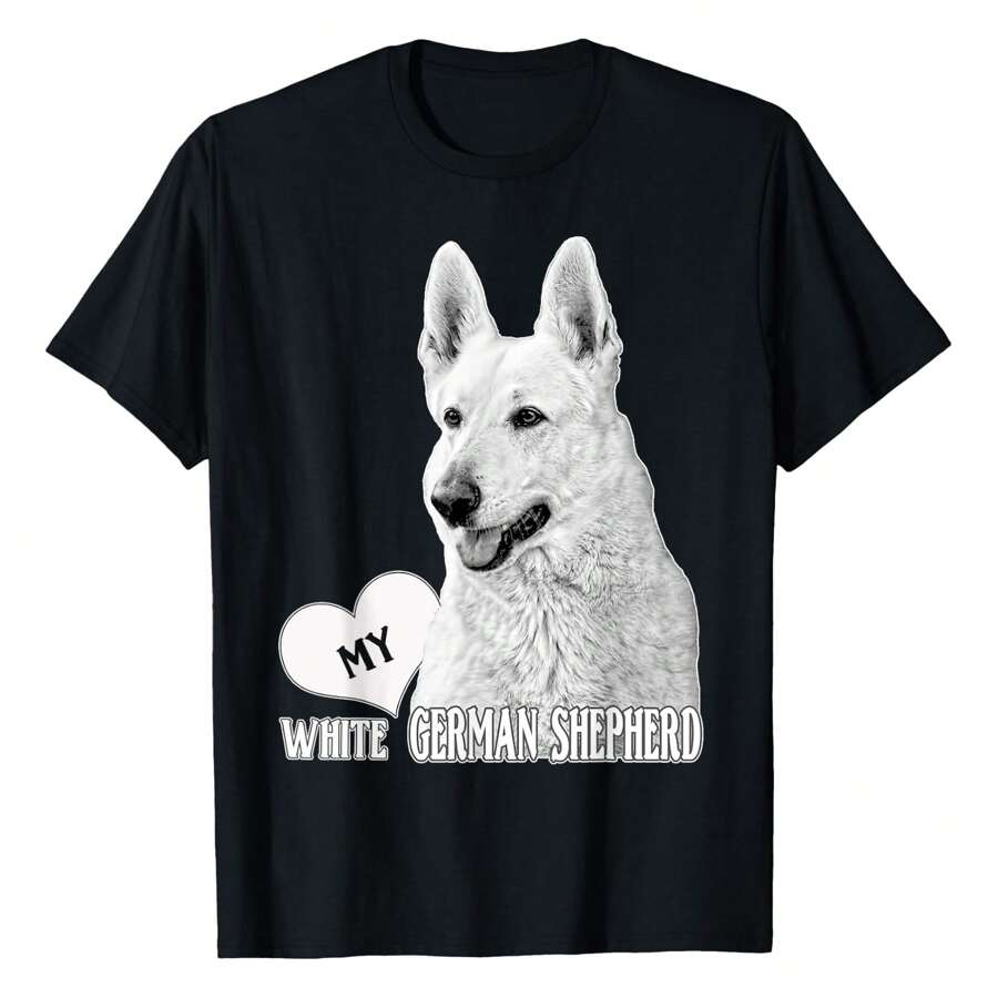 Love My White German Shepherd T-Shirt Graphic Tees Short Sleeve Casual Women Men T Shirts 100% Cotton Tee Shirt Womens Summer Tops Funny Print Women's T-Shirts Soft Comfy Everyday Wear Daily Gift Woman Tshirt Black - Black - View 1
