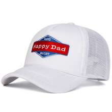 1Piece Men Happy Dad Letter Embroidered Baseball Cap Mesh Hat Outdoor Adjustable Sunscreen Leisure Hat Spring Autumn Travel Tourism Beach Vacation - 白色 - 查看 1