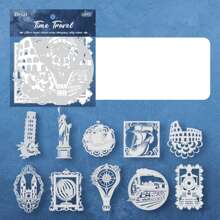 10pcs Vintage Embossed Perforated Hard Card Stickers, "Silver Dreamland" Series, For Scrapbooking, Diary DIY Decor