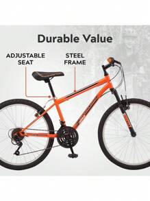 Pacific Mountain Sport Bike For Adult Youth Men Women, 24-26-Inch Wheels, 18-Speed Twist Shifters, Linear Pull Brake, Front Suspension, And Steel Frame - 24-Inch Wheels - Orange - View 2