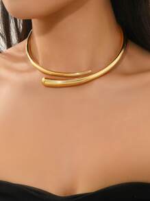1pc Fashion Minimalist Geometric Metal Smooth Spring Open Collar, Suitable For Holiday, Leisure, Entertainment, Gift - Gold - View 1