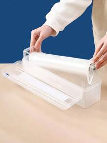 1 件装多功能塑料包装分配器，配有滑动切刀、拉伸膜支架、厨房储物整理器、可重复使用的保鲜膜和铝箔切割工具 - 無色 - 查看 5