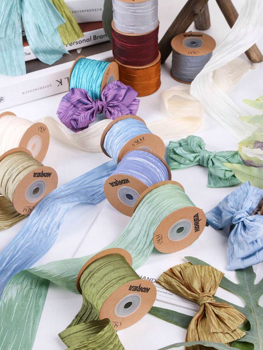 1 pieza Diadema con lazo de cinta de seda crujiente perlada, accesorio para el cabello DIY, caja de regalo, material de costura y manualidades para sombreros, bodas, cortinas - Multicolor - Ver 1