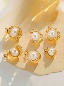 1PC Stainless Steel Fashion Casting Can Rotate Faux Pearl Pendant Gold Plated DIY Necklace Pendant Accessories Fashion Accessories
