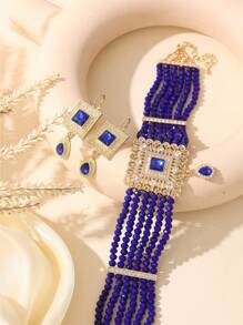 摩洛哥风格女士首饰套装，包含发带、项链和耳环，共3件，复古宫廷风格，适合新娘、婚礼、节日礼物和情人节配饰。