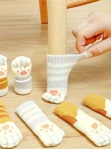4pcs Paw Pattern Anti-Slip Table Leg Cover, 1pc Cute Chair Foot Pad For Home, Door Handle Cover,Thickened Cat Claw Stool Leg Protectors Socks,Put On Socks For Chair,Protect Your Floor And Furniture With These Knitted Table Leg Socks