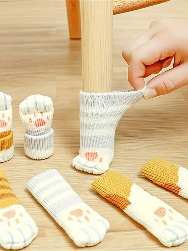 4pcs Paw Pattern Anti-Slip Table Leg Cover, 1pc Cute Chair Foot Pad For Home, Door Handle Cover,Thickened Cat Claw Stool Leg Protectors Socks,Put On Socks For Chair,Protect Your Floor And Furniture With These Knitted Table Leg Socks