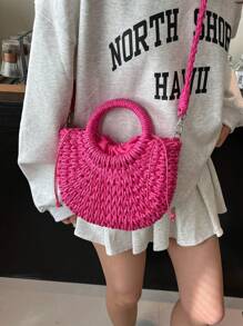 Bohemian Style Straw Tote Bag, Fashionable Women Shoulder Bag, High-Quality Multi-Function Shopping Bag, Suitable For Travel And Vacation, Earth-Tone Colors Matching Autumn Outfits, Casual Accessory, Eye-Catching Beach Bag Summer, Summer Straw Beach Bag For Women, Vacation Essentials, Perfect For Summer, Vacation & Beach - Multicolor - View 8