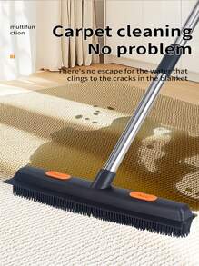 多功能宠物毛刷清洁刷不锈钢硅胶地板刷刮水刮长柄魔毯刷动物毛发清扫器 - 升級款4節桿-黑色 - 查看 5