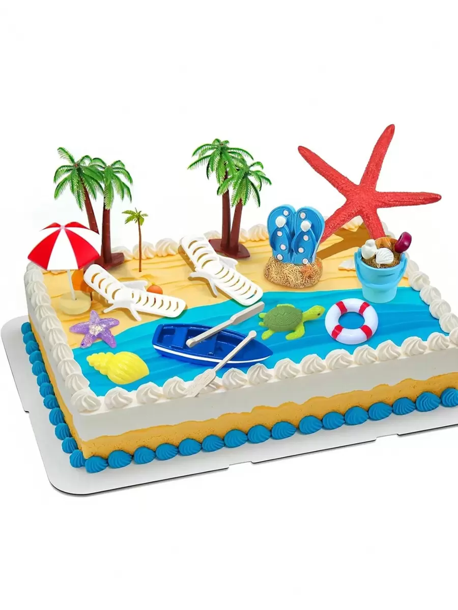 15pcs beach cake decorations chairs umbrella palm trees summer ocean