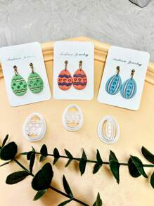 3pcs Easter Egg Polymer Clay Cutters, Easter Polymer Clay Cutter For Earring Making, Clay Mold, Spring Clay Cutters, Jewelry Pendant DIY Handmade Tools, Polymer Clay Supply - White - View 6