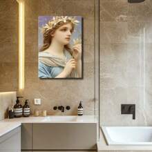 1pc Framed Canvas Wall Art Poster Modern Neoclassical Neutral A Woman Holding A Flower Wall Art For Living Room Bedroom Bathroom Kitchen Apartment Hotel, Artful Home Decoration - Framed, Vertical