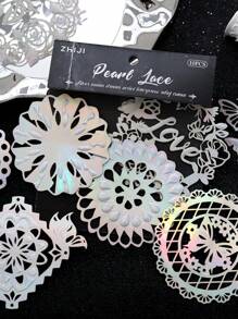 10pcs Vintage Embossed Perforated Hard Card Stickers, "Silver Dreamland" Series, For Scrapbooking, Diary DIY Decor