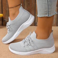 Women's Breathable Mesh Slip-On Athletic Sneakers, Soft Sole Comfortable Running Shoes With Non-Slip Bottom, Spring/Summer - Grey - View 4