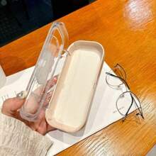 1 件  风格创意眼镜盒，便携式透明波浪小猫眼镜盒，透明极具吸引力的多功能时尚眼镜盒