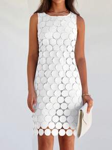 Women Summer Hollow Out Embroidered Sleeveless Double Layered Mini Dress Casual Vacation Holiday Beach Night Out Party Cocktail Tank Short Dress Sundress Outfits - 白色 - 查看 3