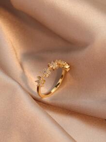 1pc Fashionable Rhinestone Flower Decorated Ring, Suitable For Daily Wear By Women