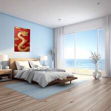 The Golden Dragon On Red With Clouds In The Background. Large Wooden Framed Wall Painting Artist Home Decoration Oil Painting - Bedroom, Bathroom, Living Room, Office, Kitchen, Christmas Gifts - 1 Piece