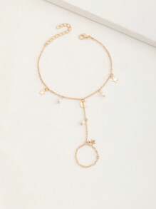 1pc Girls Star & Moon Beaded Finger Hand Chain Bracelet & Ring Set - Gold - View 10