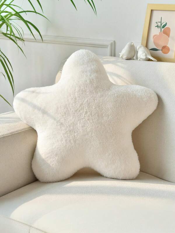 Cojín decorativo con forma de estrella, cojín suave y esponjoso con material de piel sintética, decoración para sofá, dormitorio y sala de estar, decoración para el regreso a la escuela, regalo para familia y amigos, para verano y otoño, color blanco