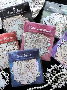 10pcs Vintage Embossed Perforated Hard Card Stickers, "Silver Dreamland" Series, For Scrapbooking, Diary DIY Decor
