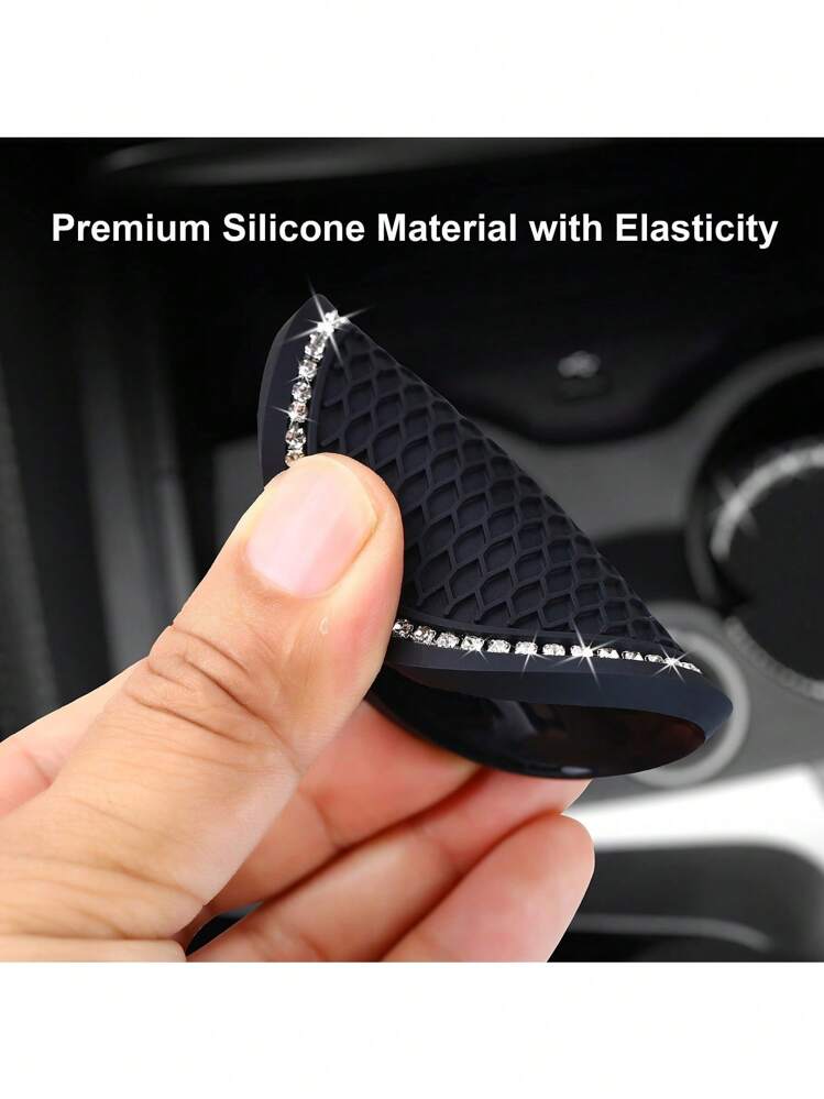 2 chiếc giá đỡ cốc bằng silicon màu đen bóng cho ô tô, viền pha lê Rhinestone - 2,75 inch chống trượt, phù hợp với giá đỡ cốc trên ô tô, phụ kiện thời trang cho phụ nữ và trẻ em gái, thảm lót cốc trên ô tô - Nhiều màu - Xem 6