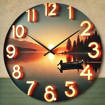 宁静的湖泊日落装饰 - 金色色调和木船场景，适合家庭和户外空间的耐用金属艺术装饰，室内航海装饰，非常适合房间装饰