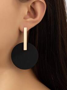 2pcs Fashionable Exaggerated Geometric Round Pendant Clip Earrings, Suitable For Earless Women For Party Occasions - Clip - View 1