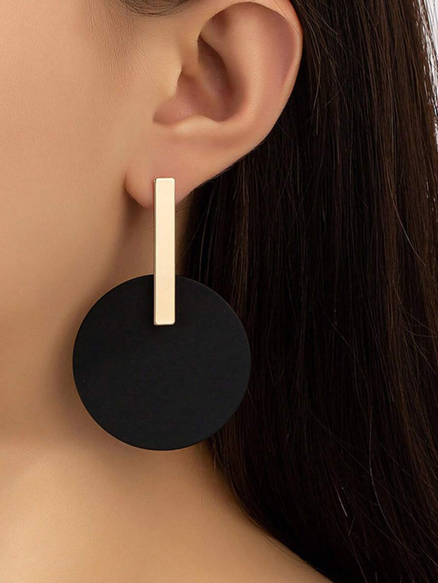 2pcs Fashionable Exaggerated Geometric Round Pendant Clip Earrings, Suitable For Earless Women For Party Occasions - Clip - View 1