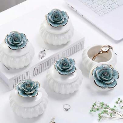 Joyero de cerámica enchapado en oro estilo europeo, caja decorativa lujosa y creativa