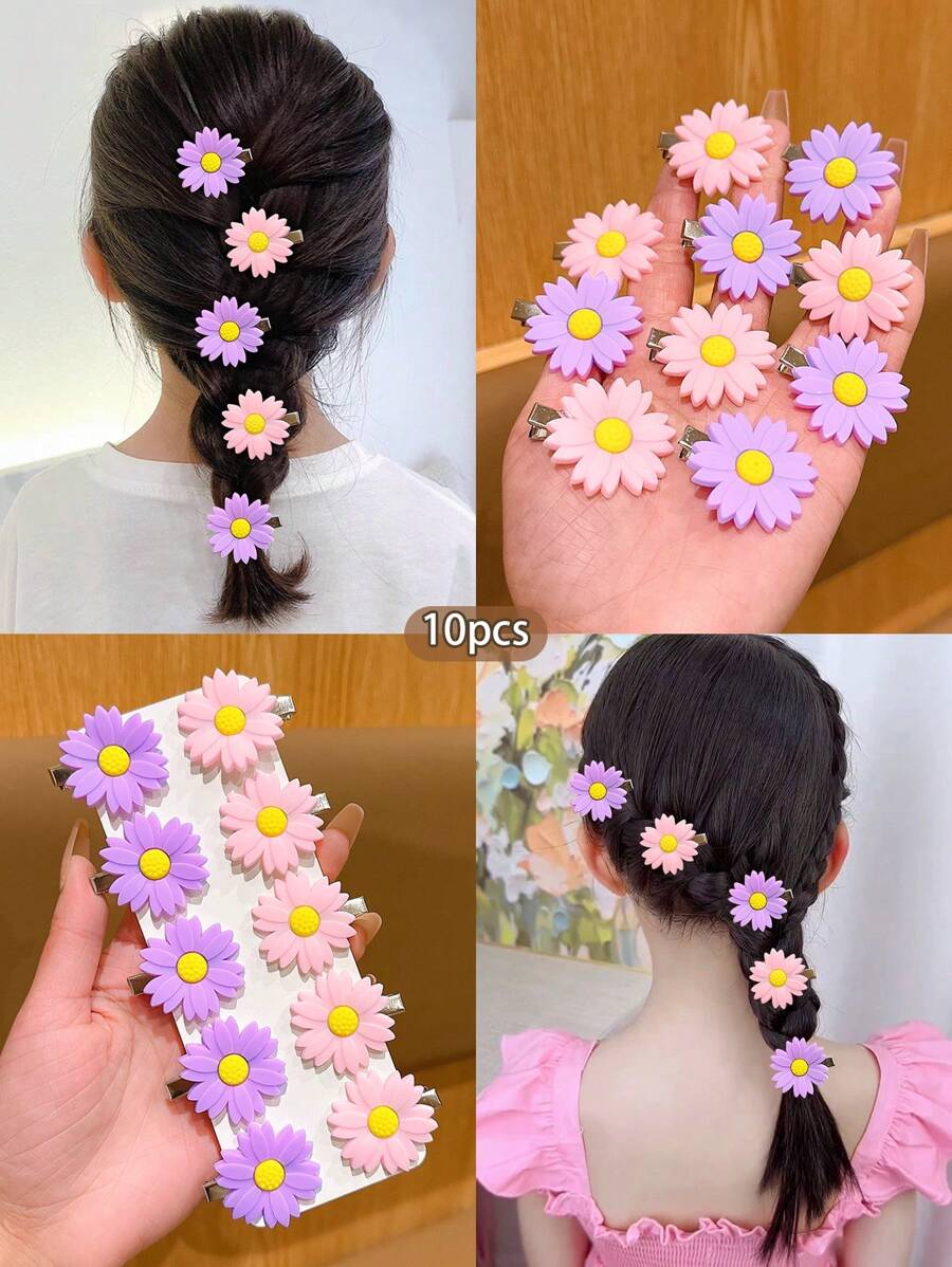 10pcs Sunflower Cute Hair Clips, Sweet Hair Accessories Suitable For Everyday Use