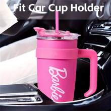 Miniso Serie Barbie Vaso grande de acero inoxidable con capacidad, taza de viaje aislada, taza con pajita portátil, botella de agua deportiva, taza de café al vacío, regalo de cumpleaños 54oz/1600ml - Rosa Roja - Ver 3