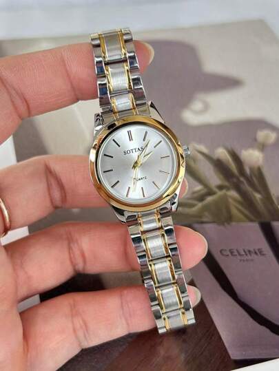 Sottas New Stylish Goud Watch, Minimalist Elegante Korean Versatile Steel Strap, Luxe Quartz Waterproof Wristwatch view 6