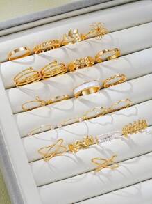 21pcs Elegant Faux Pearl Flower & Leaf Design Rings Set, Fashion Vacation/Party/Daily Accessory Gift (No Box)