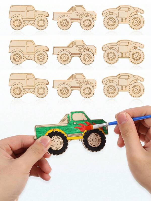 30/60 Pack Unfinished Wooden Truck Shapes - DIY Painting Craft Blanks, Rustic Door Decor Cutouts With Sanded Surfaces, Natural Wood Color Slices For Home Art Projects