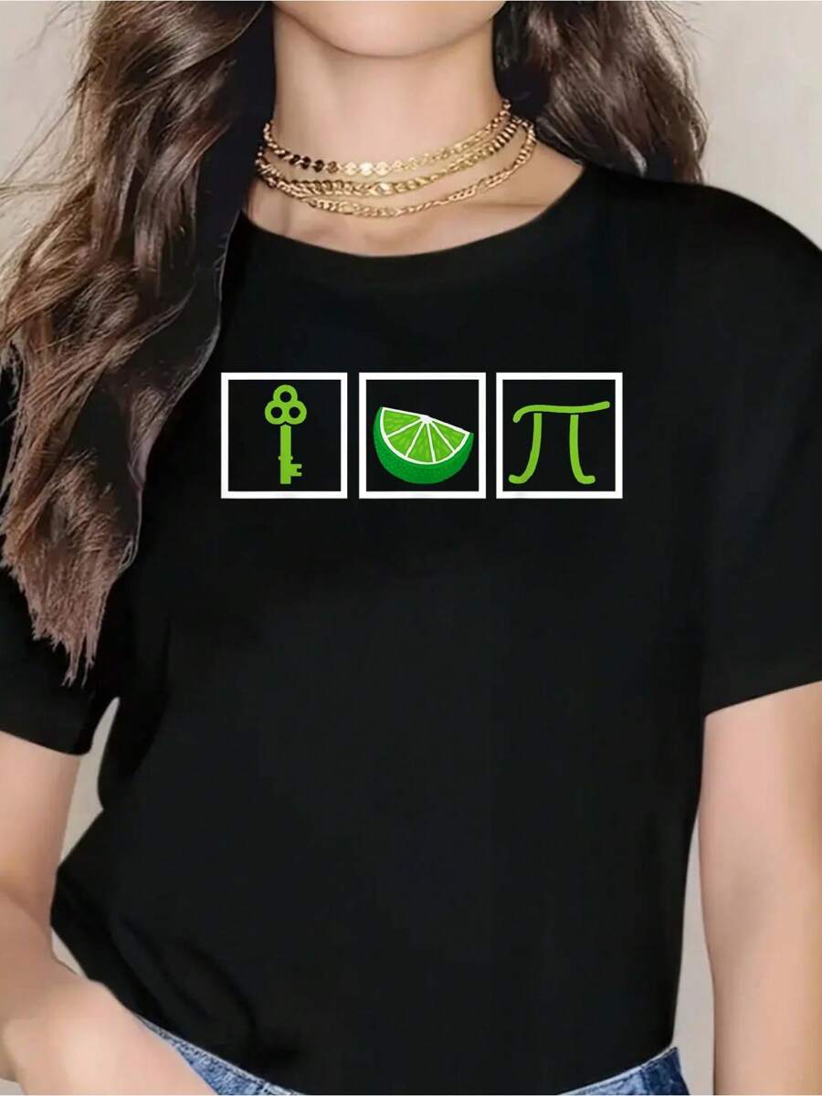 Key Lime Pie Florida Dessert Key Lime Pie Baker T-Shirt  - Short Sleeve, Casual, Breathable, Comfortable, Summer & Spring Essential - Women's Clothing, Short Sleeve 100% Cotton T-Shirt For Ladies