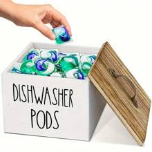 1 pieza Caja de almacenamiento para cápsulas de detergente para lavavajillas con estilo rústico, organizador para cápsulas y pastillas de detergente que ahorra espacio, adecuado para la lavandería, el baño y la organización del hogar